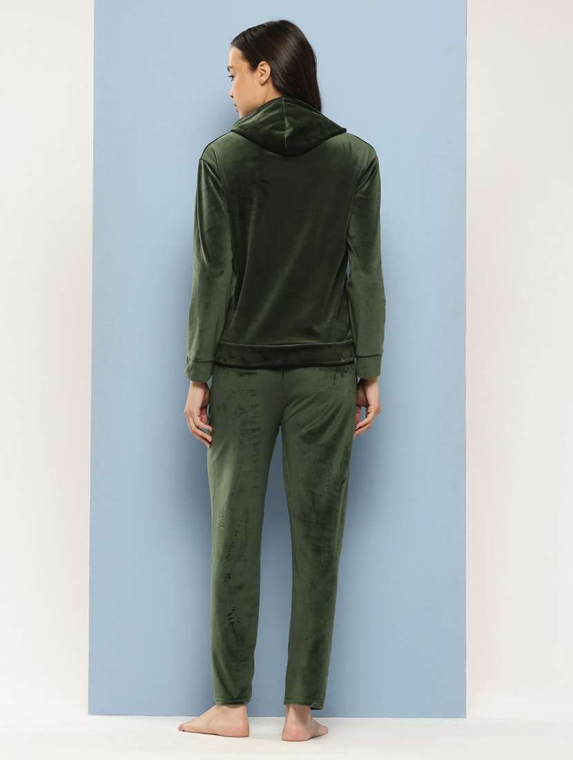 women solid long sleeve hooded velvet co-ord set - 22225145 -  Standard Image - 2