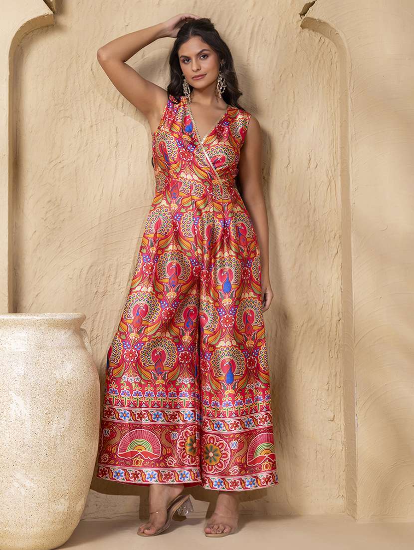 women printed sleeveless ethnic jumpsuit - 22225151 -  Standard Image - 2