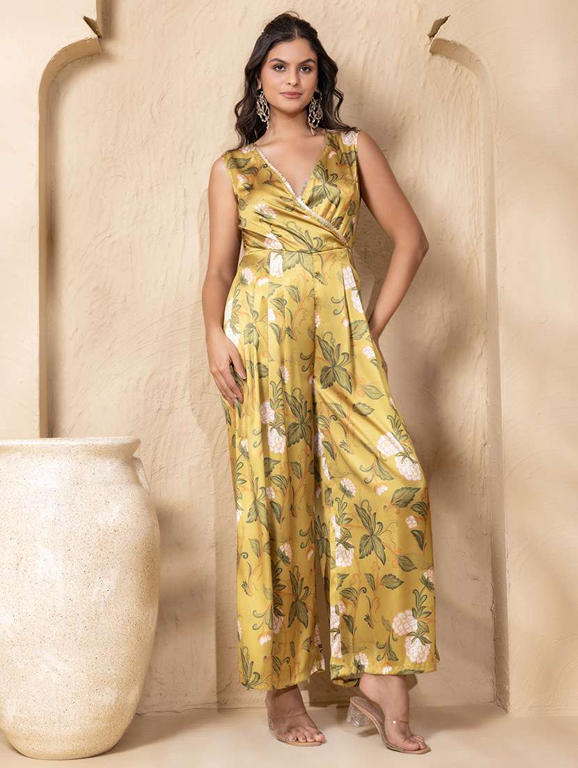 women printed sleeveless flared jumpsuit