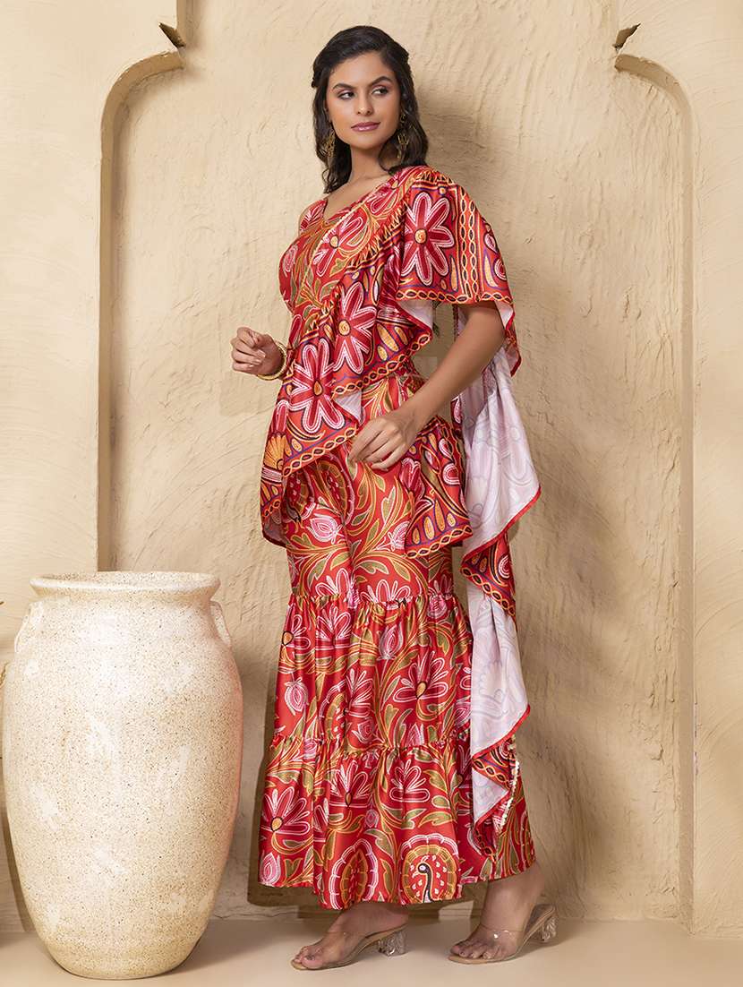 women printed crop top and sharara fusion set - 22225157 -  Standard Image - 2