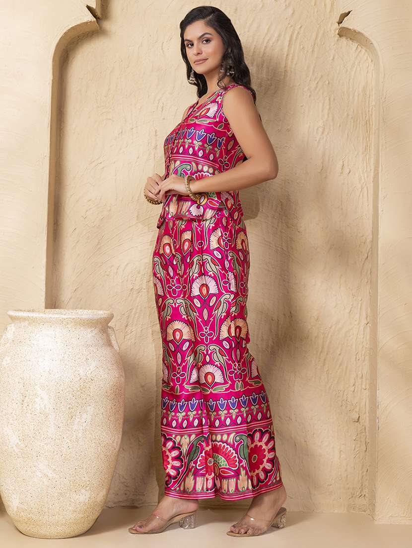 women printed sleeveless ethnic co-ord set - 22225159 -  Standard Image - 2