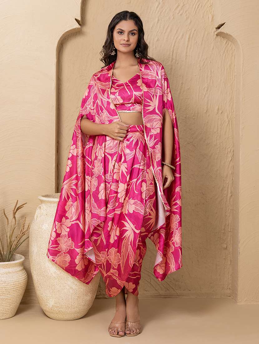 women printed top and dhoti with shrug co-ord set - 22225174 -  Standard Image - 2