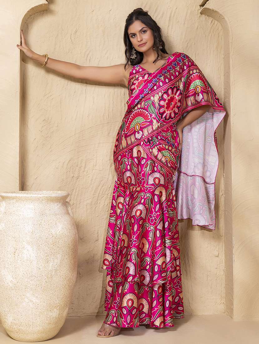 women floral printed pre-drape saree - 22225184 -  Standard Image - 2