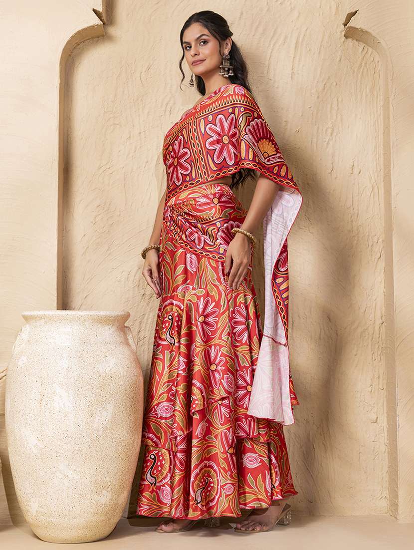women floral printed pre-drape saree - 22225185 -  Standard Image - 2