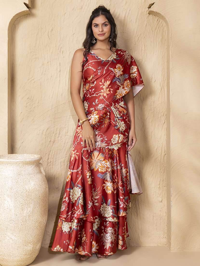 women floral printed pre-drape saree - 22225186 -  Standard Image - 2