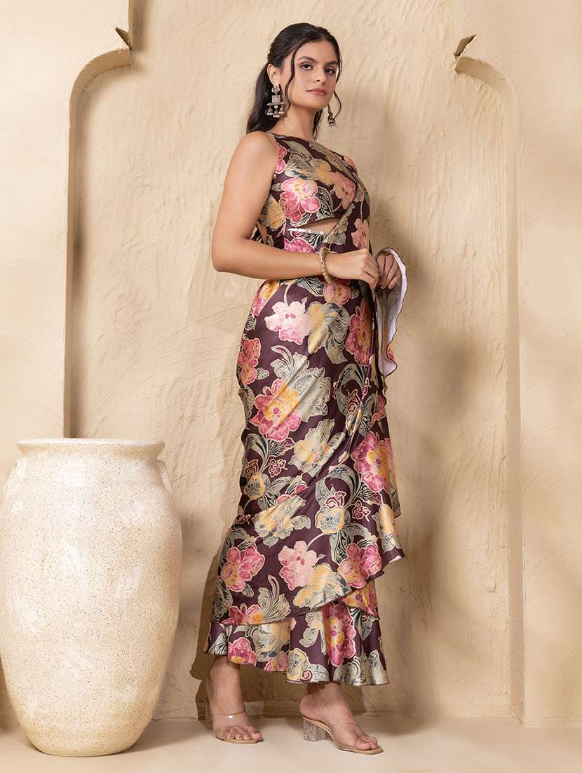 women floral printed pre-drape saree - 22225187 -  Standard Image - 2