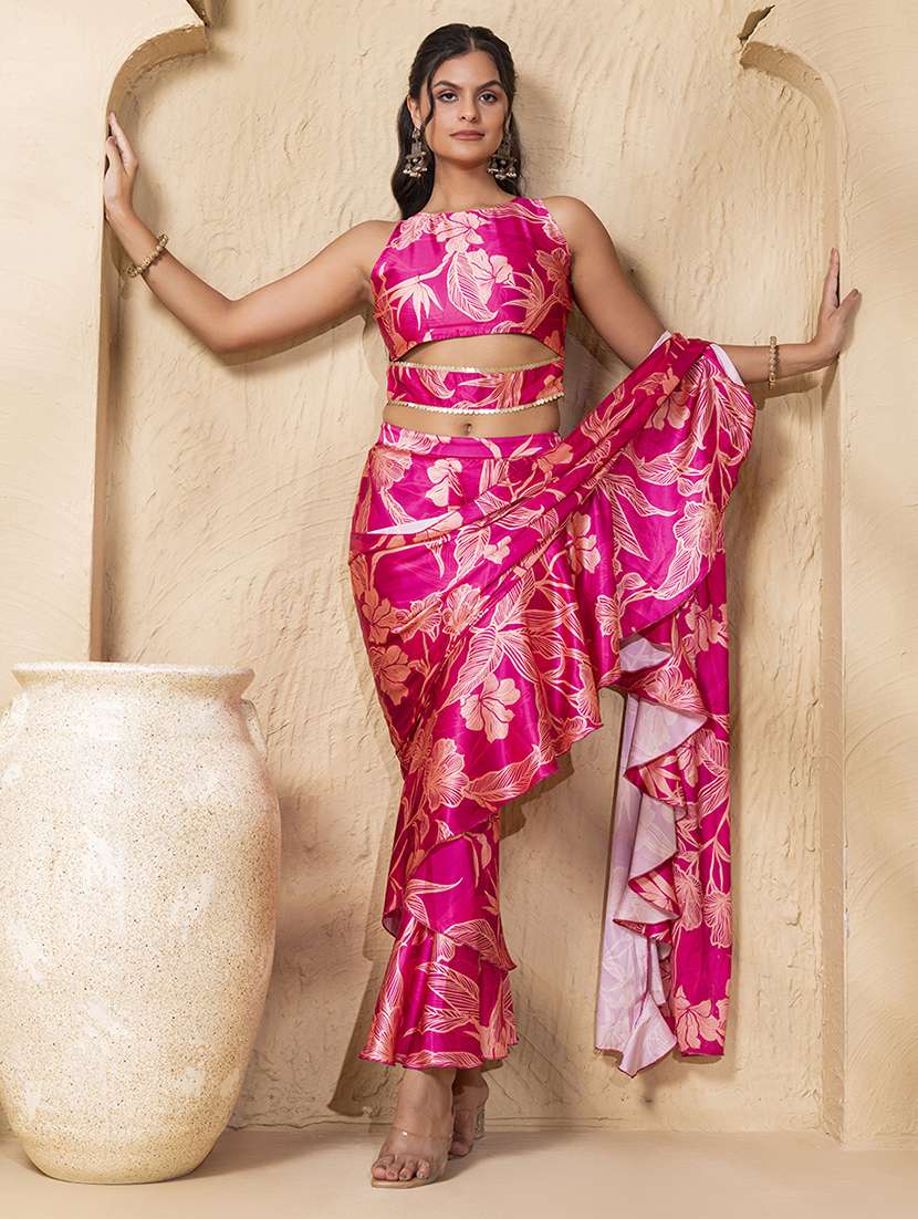 women floral printed pre-drape saree - 22225188 -  Standard Image - 2