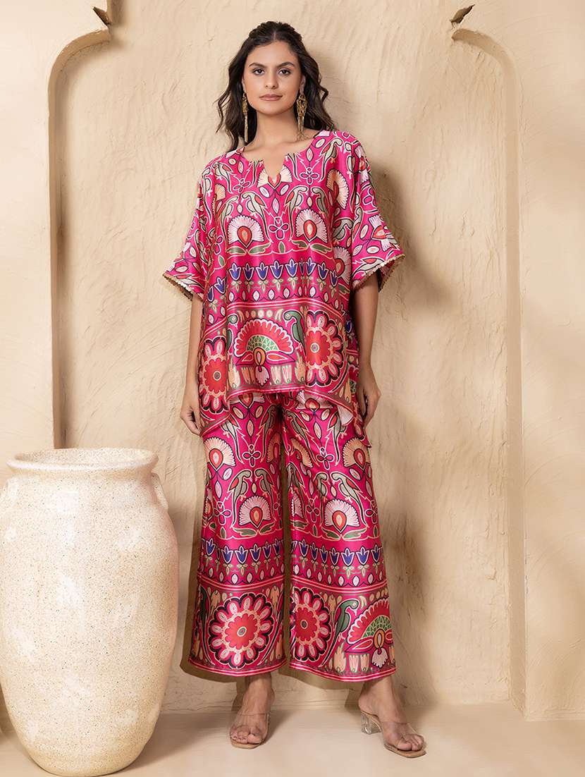 women printed three quarter sleeve ethnic co-ord set - 22225191 -  Standard Image - 2