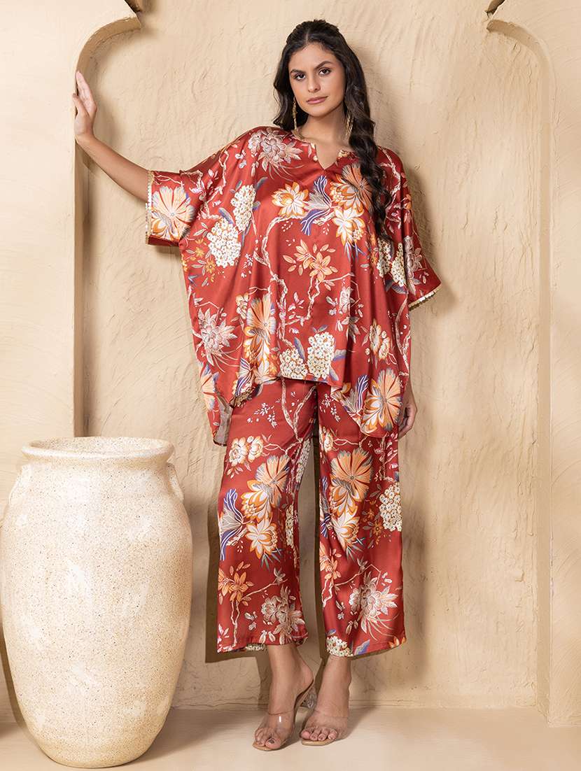 women printed kimono sleeve ethnic co-ord set - 22225192 -  Standard Image - 2