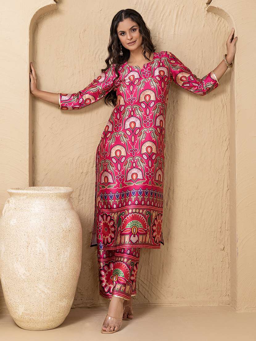 women printed three quarter sleeve ethnic co-ord set - 22225193 -  Standard Image - 2