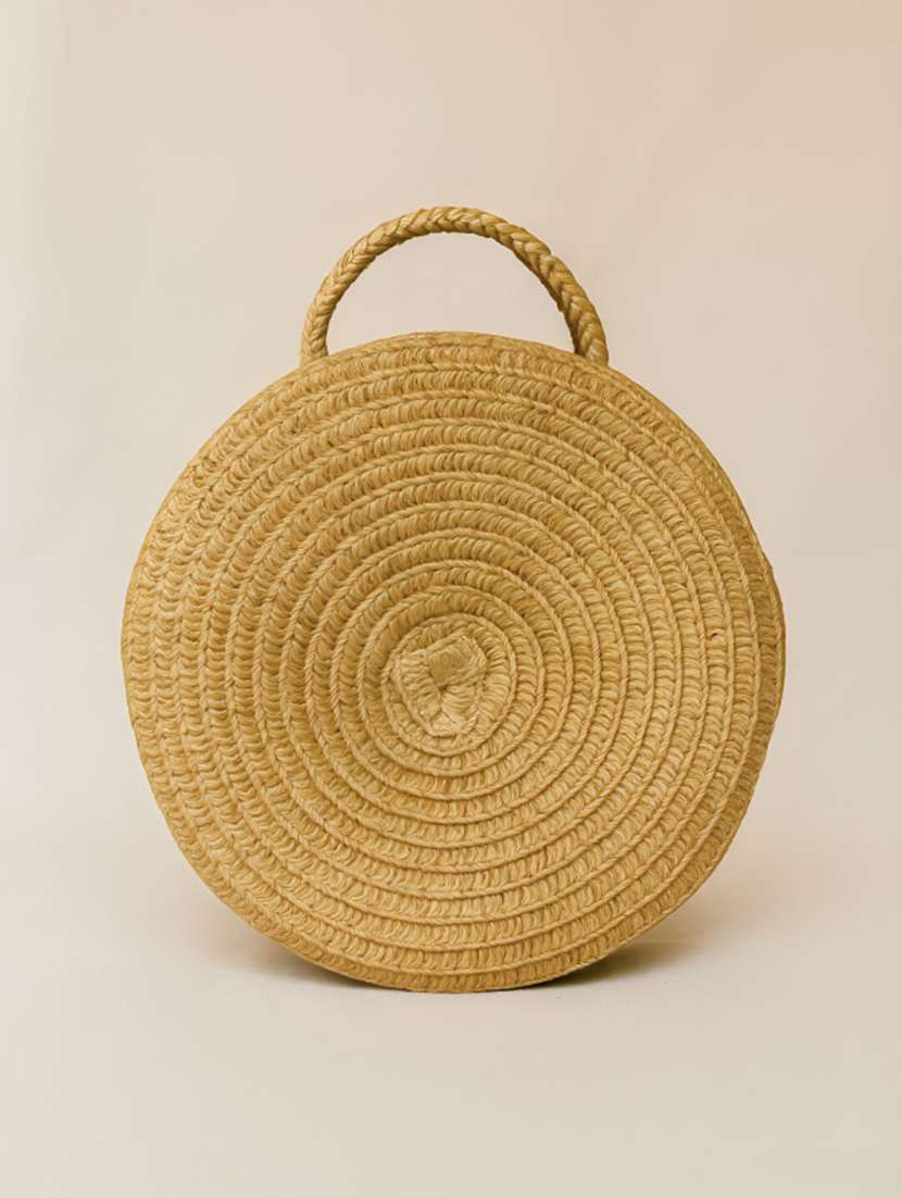 brown jute sling bag with plush flower - 22225215 -  Standard Image - 2