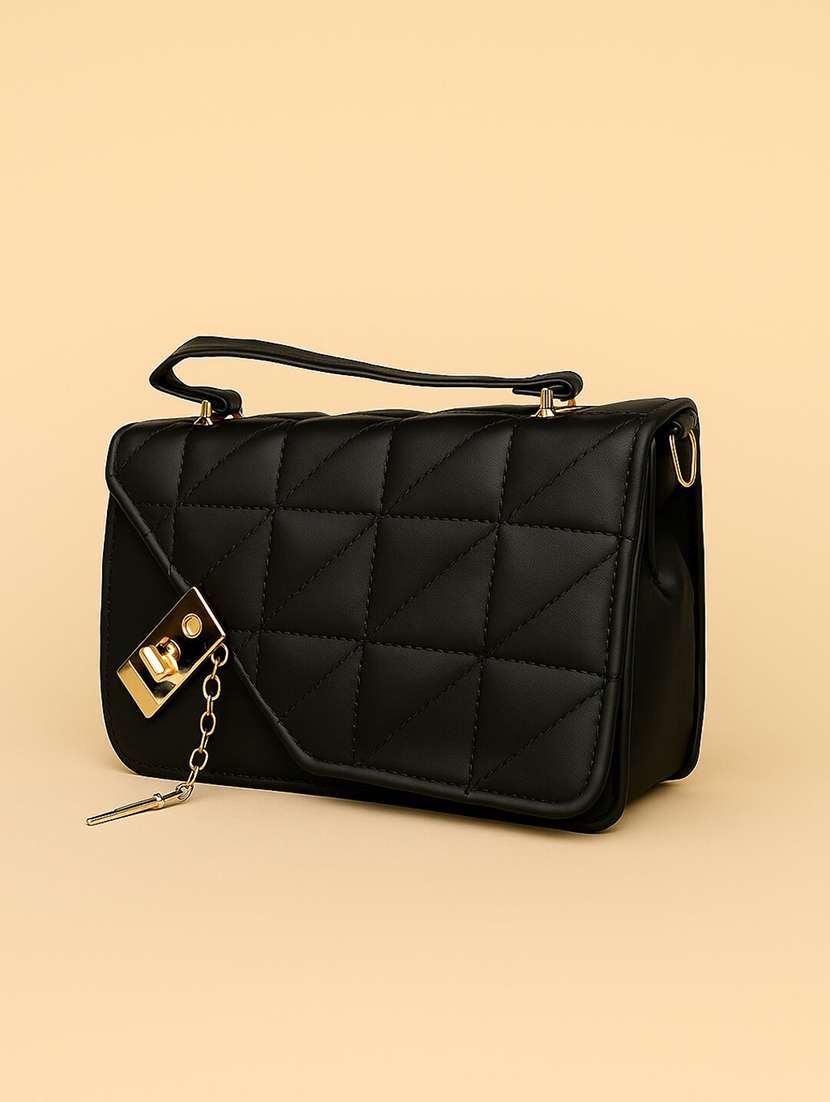 black quilted sling bag with detachable strap - 22225224 -  Standard Image - 2