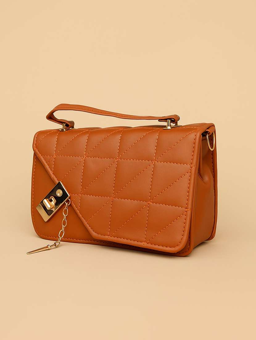 women quilted flap sling bag with twist lock - 22225225 -  Standard Image - 2