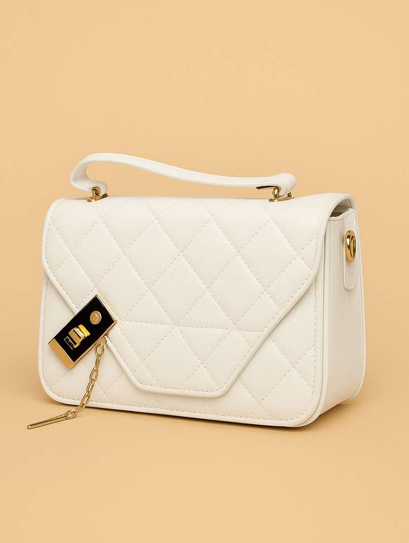 white quilted sling bag with twist clasp - 22225226 -  Standard Image - 2