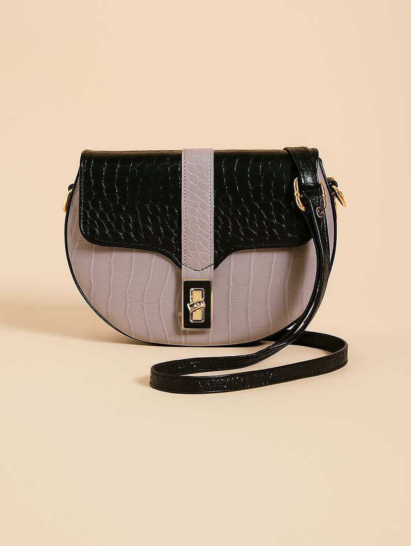 two-tonetextured sling bag with detachable strap