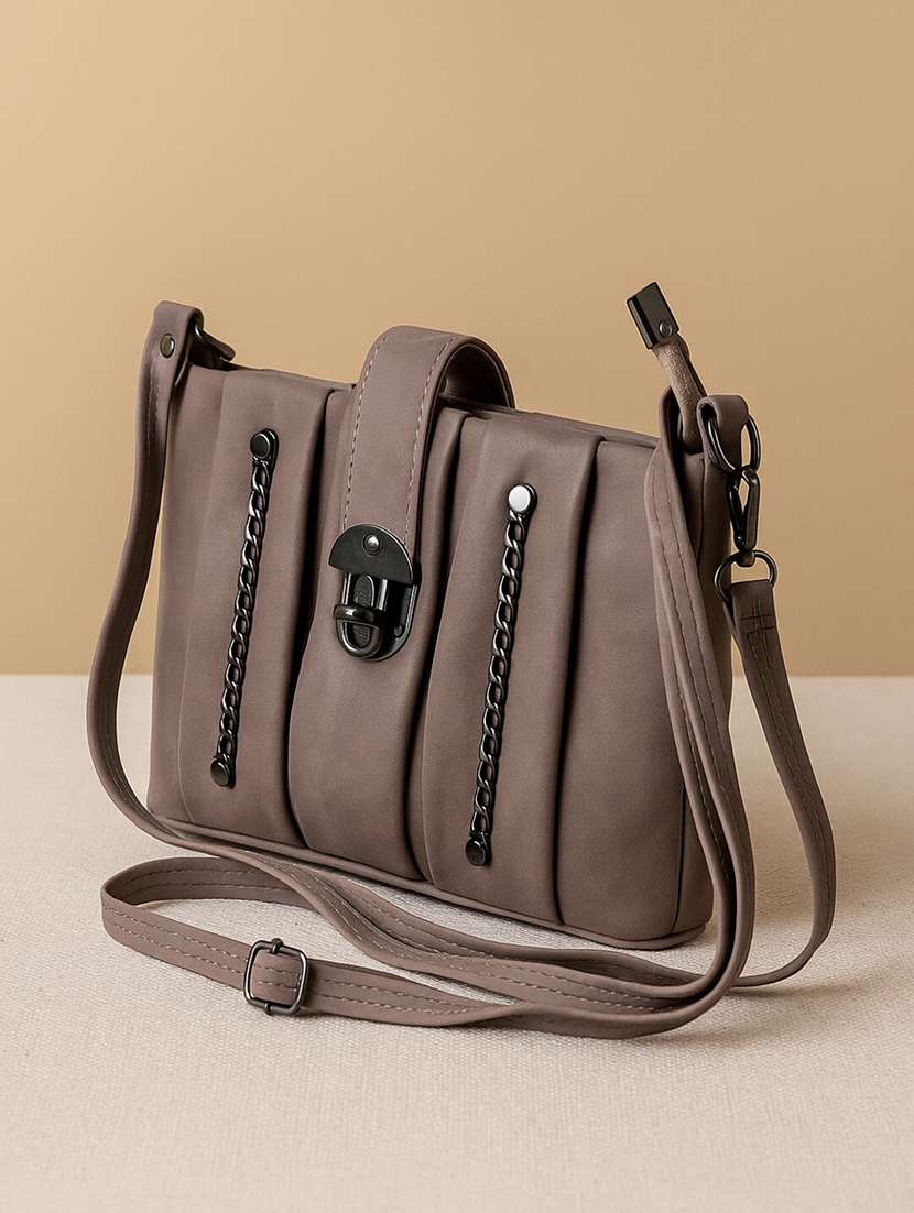 women mauve pu sling bag with chain detail - 22225233 -  Standard Image - 2