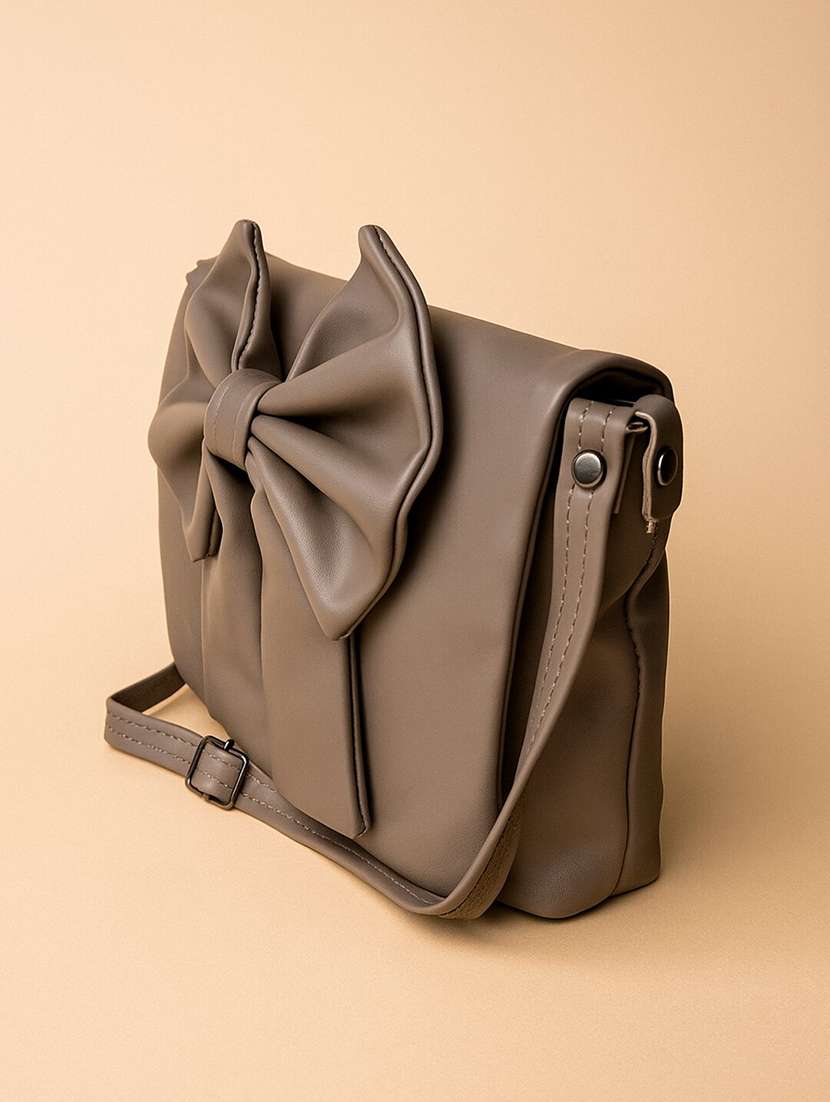 women grey pu bow detailed sling bag - 22225237 -  Standard Image - 2