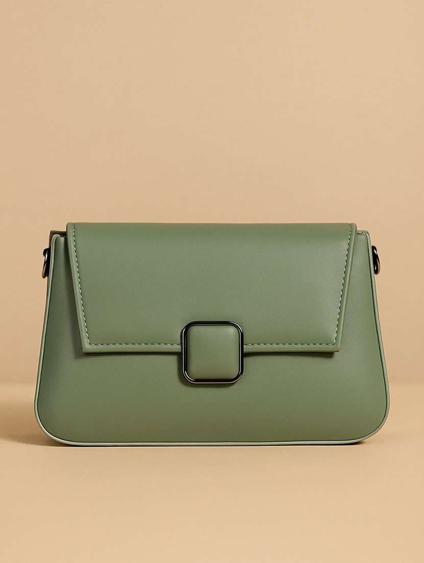 women's green sling bag with buckle closure - 22225238 -  Standard Image - 2