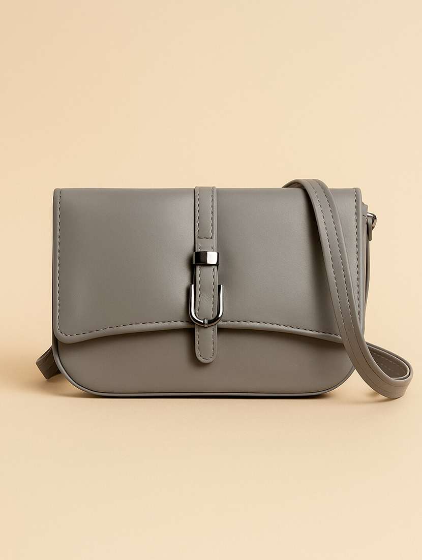 women grey pu sling bag with button closure - 22225240 -  Standard Image - 2