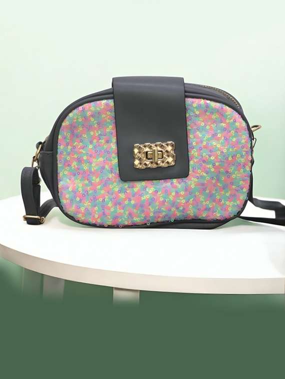 women embellished pu sling bag