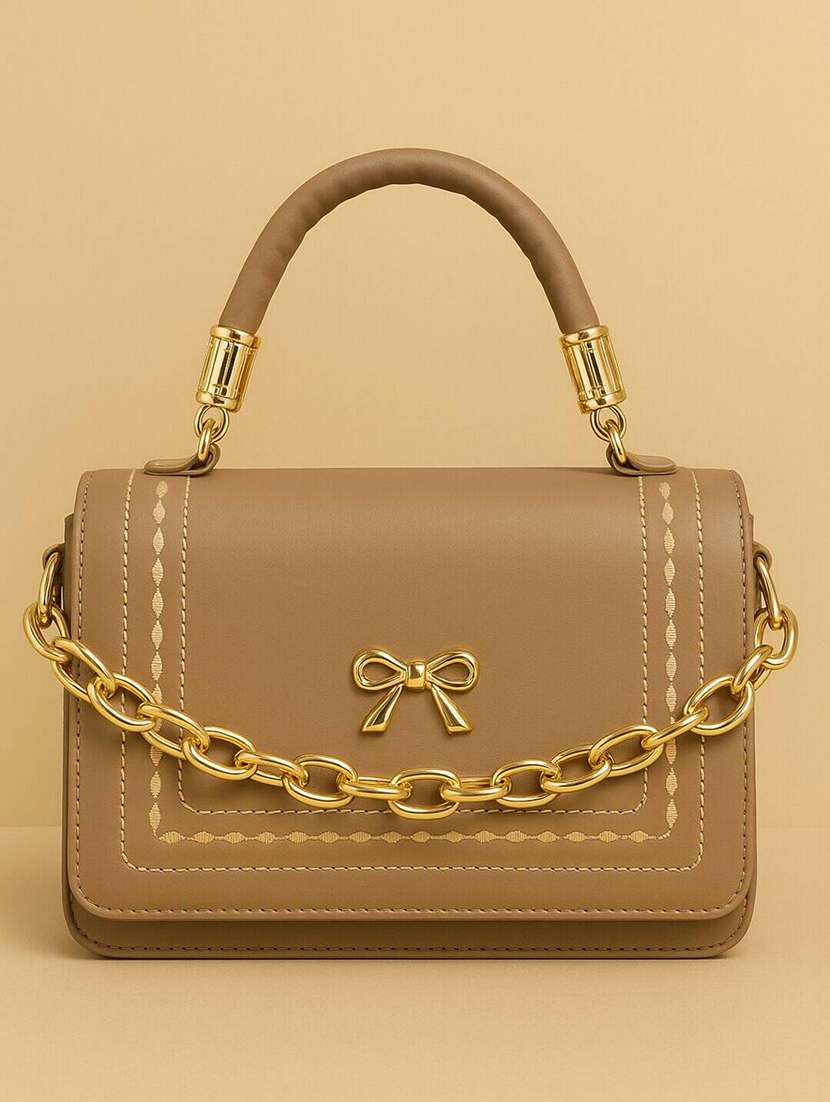 women solid structure handbag