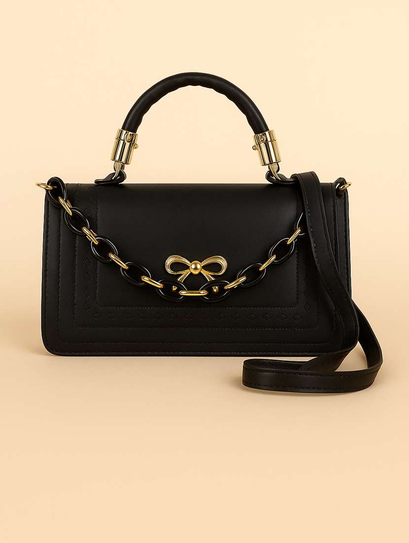 women solid structured pu sling bag