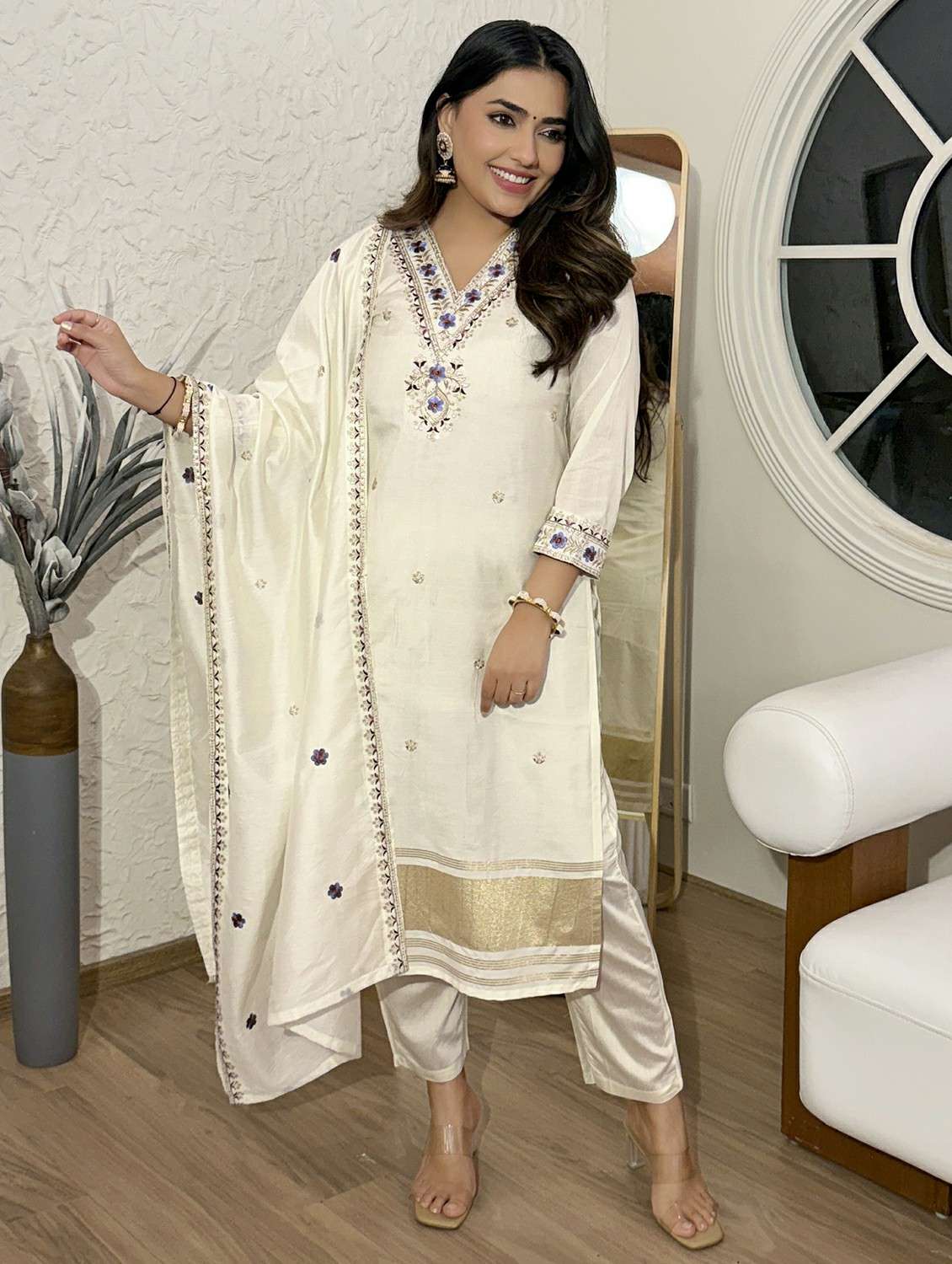 women self design three quarter sleeve kurta pant with dupatta set - 22225270 -  Standard Image - 2