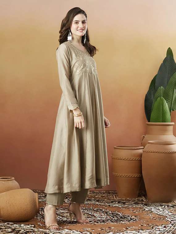 women solid with work long sleeve kurta pant with dupatta set - 22225272 -  Standard Image - 2