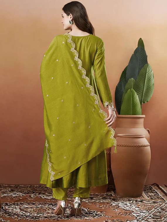 women solid with work long sleeve kurta pant with dupatta set - 22225273 -  Standard Image - 2