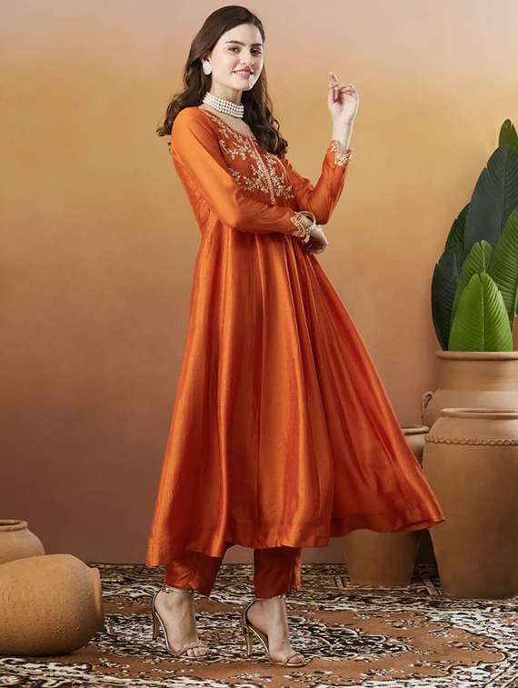women solid with work long sleeve kurta pant with dupatta set - 22225274 -  Standard Image - 2