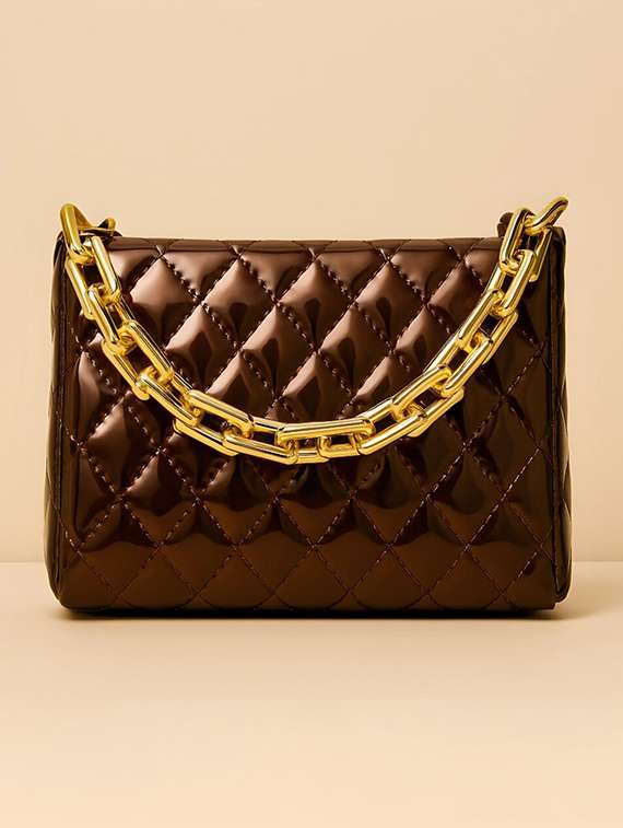 women solid quilted pu sling bag