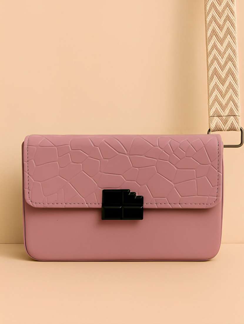 women textured structured pu sling bag