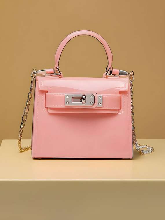 women solid structured pu sling bag