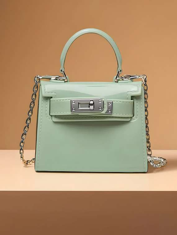 women solid structured pu sling bag