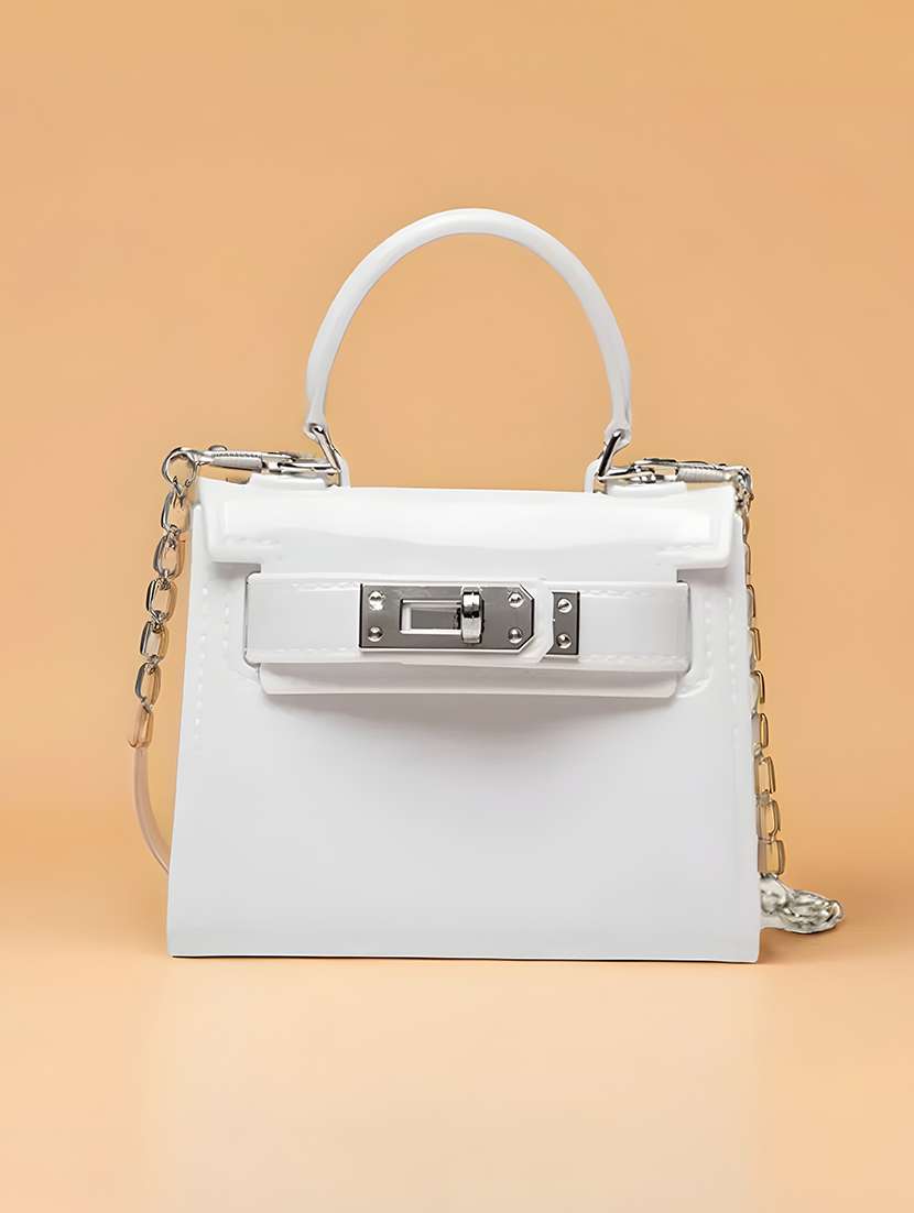 women solid structured pu sling bag