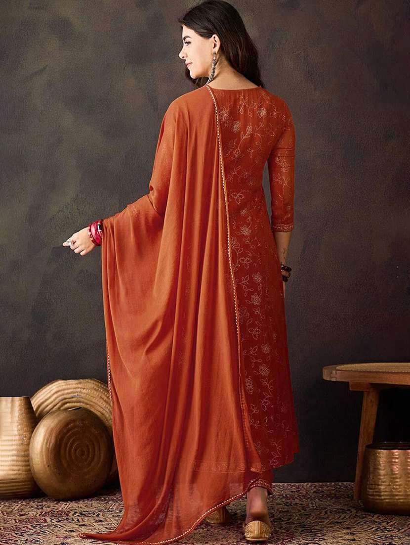 women floral three quarter sleeve kurta pant with dupatta set - 22225300 -  Standard Image - 2