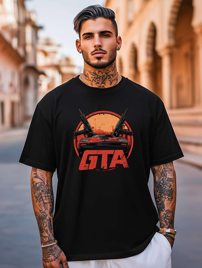 men front print short sleeve oversized t-shirt