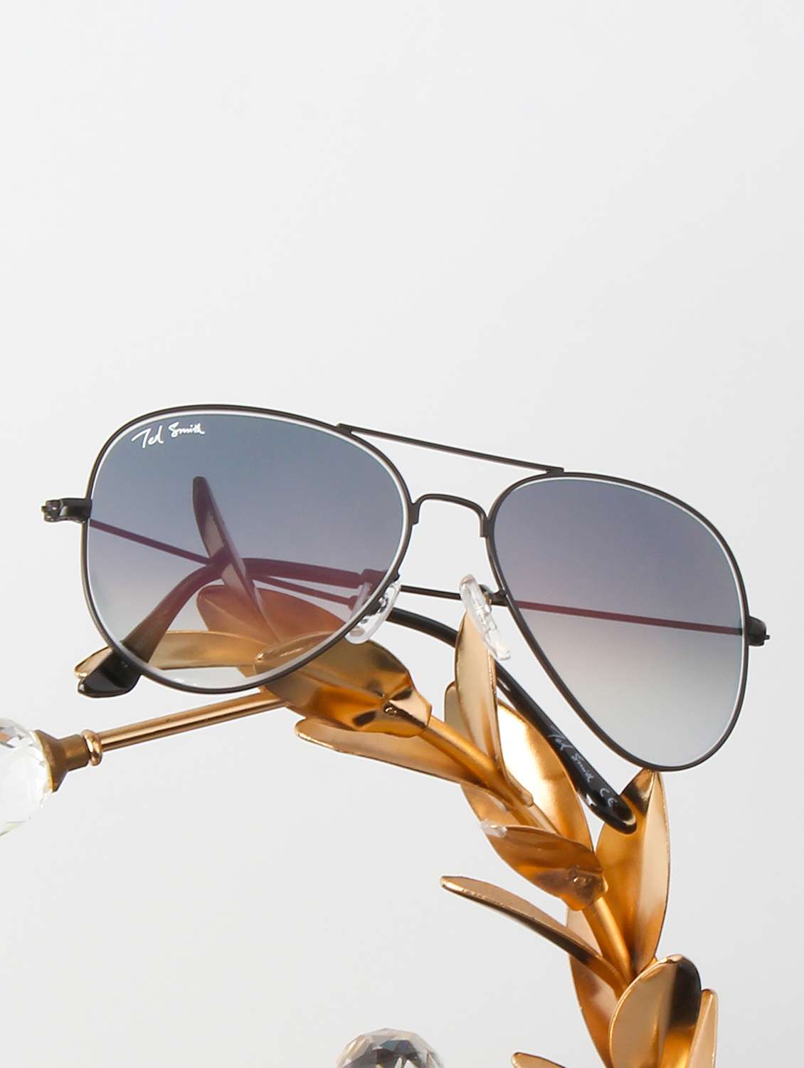 ted smith unisex aviator sunglasses ? matt black metal frame , light blue graded glass lenses, classic style.