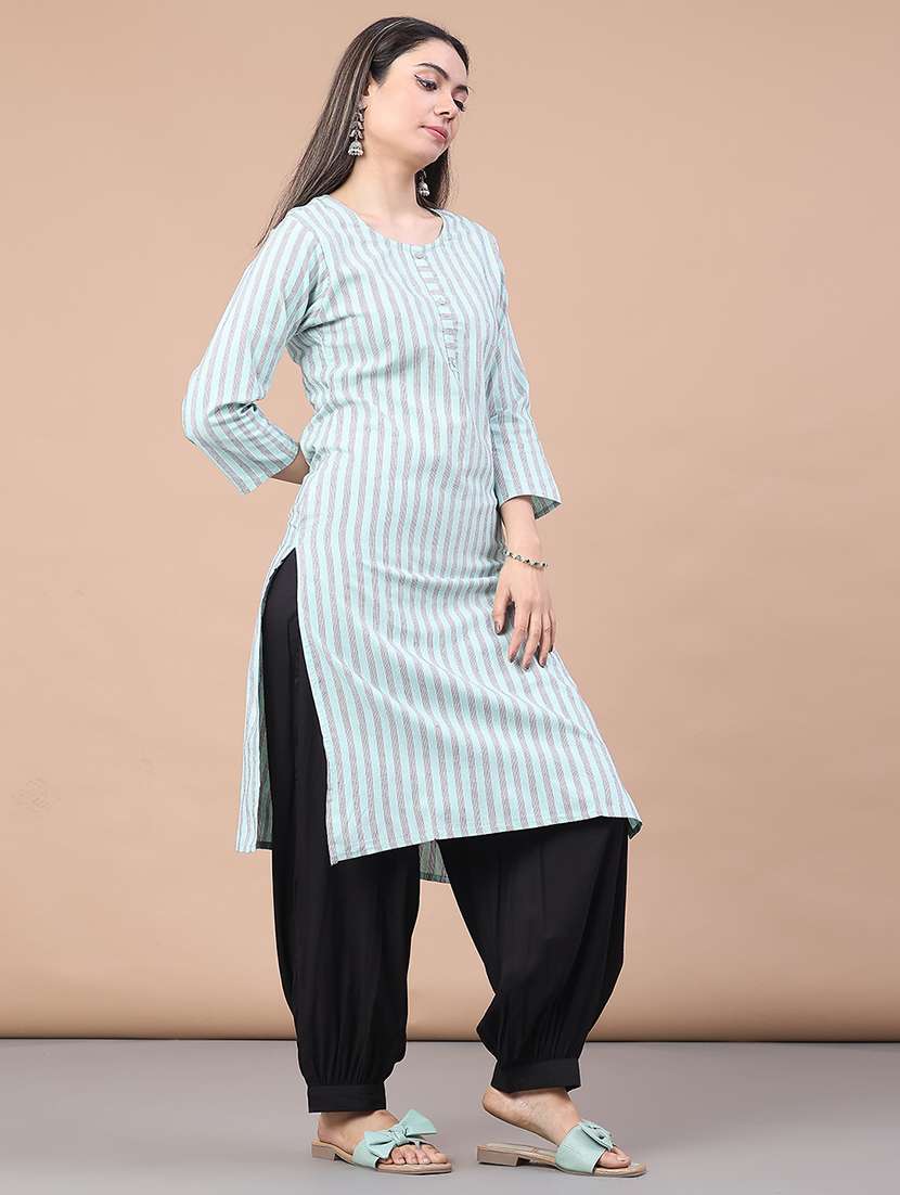 women striped round neck straight kurta  - 22226067 -  Standard Image - 2