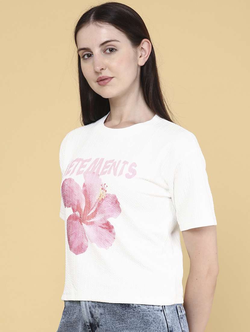Women White Cotton Boxy T-shirt - 22226084 -  Standard Image - 2