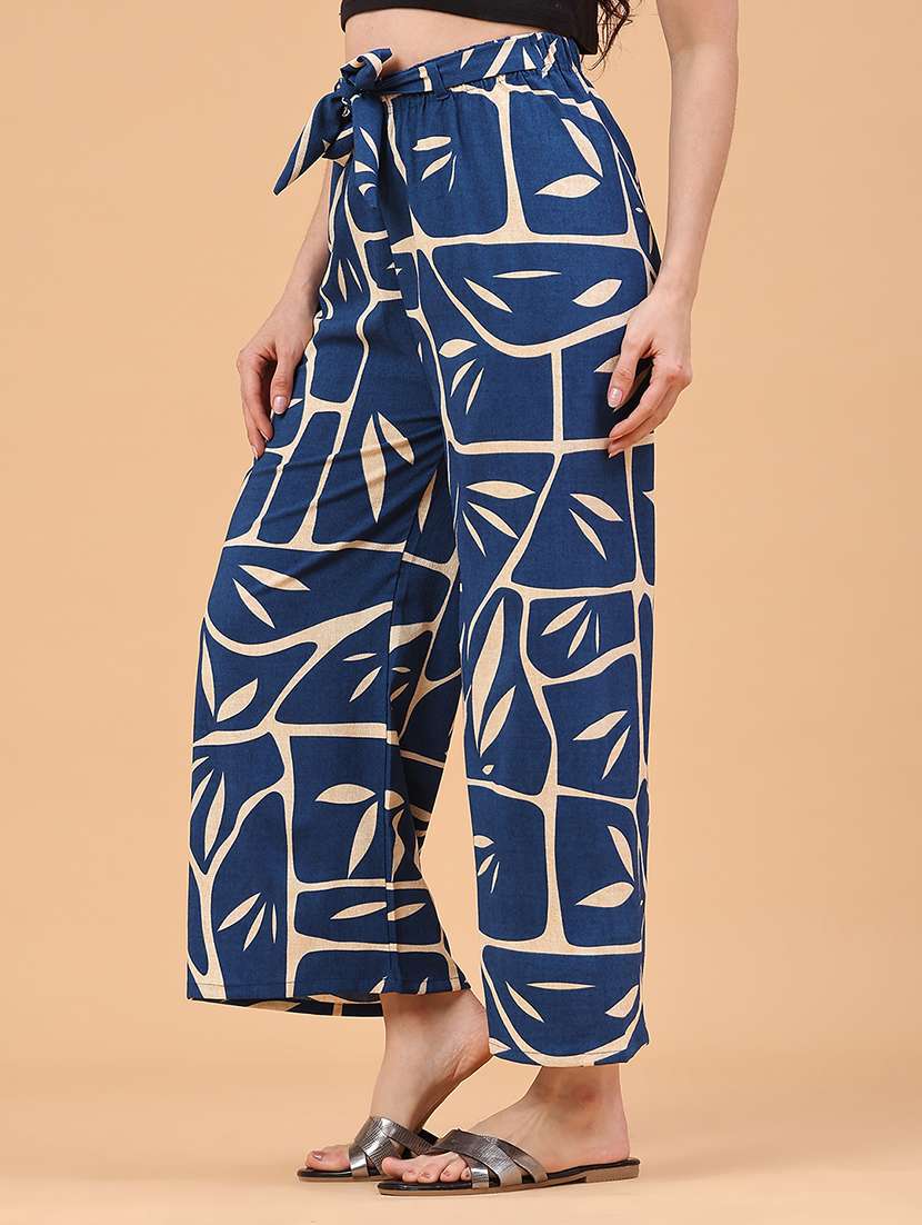 women printed mid rise wide leg trouser - 22226186 -  Standard Image - 2