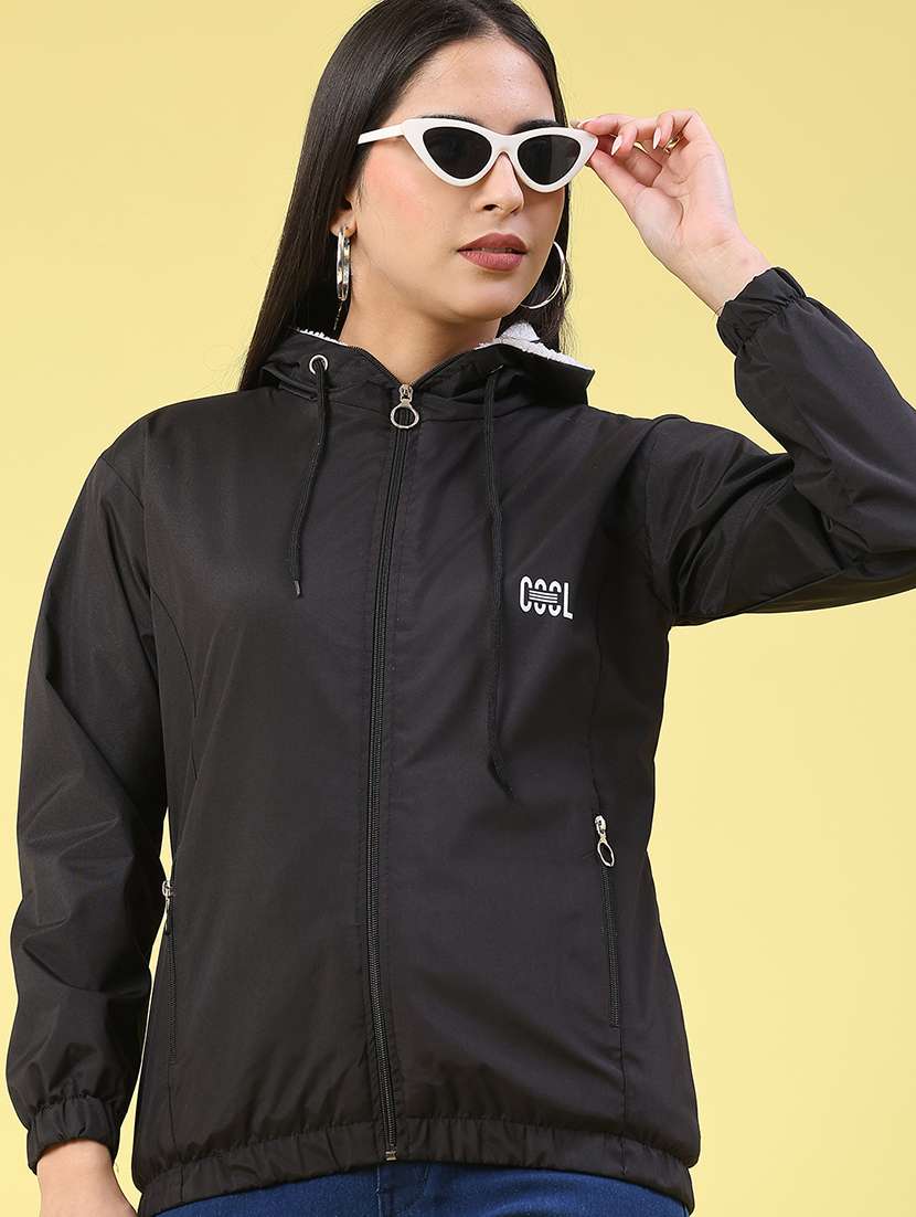 women solid long sleeve windcheater jacket