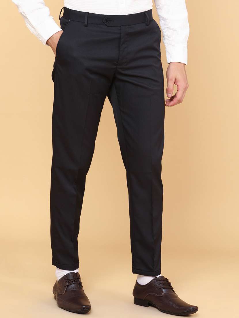 men black cotton flat front trousers formal trouser