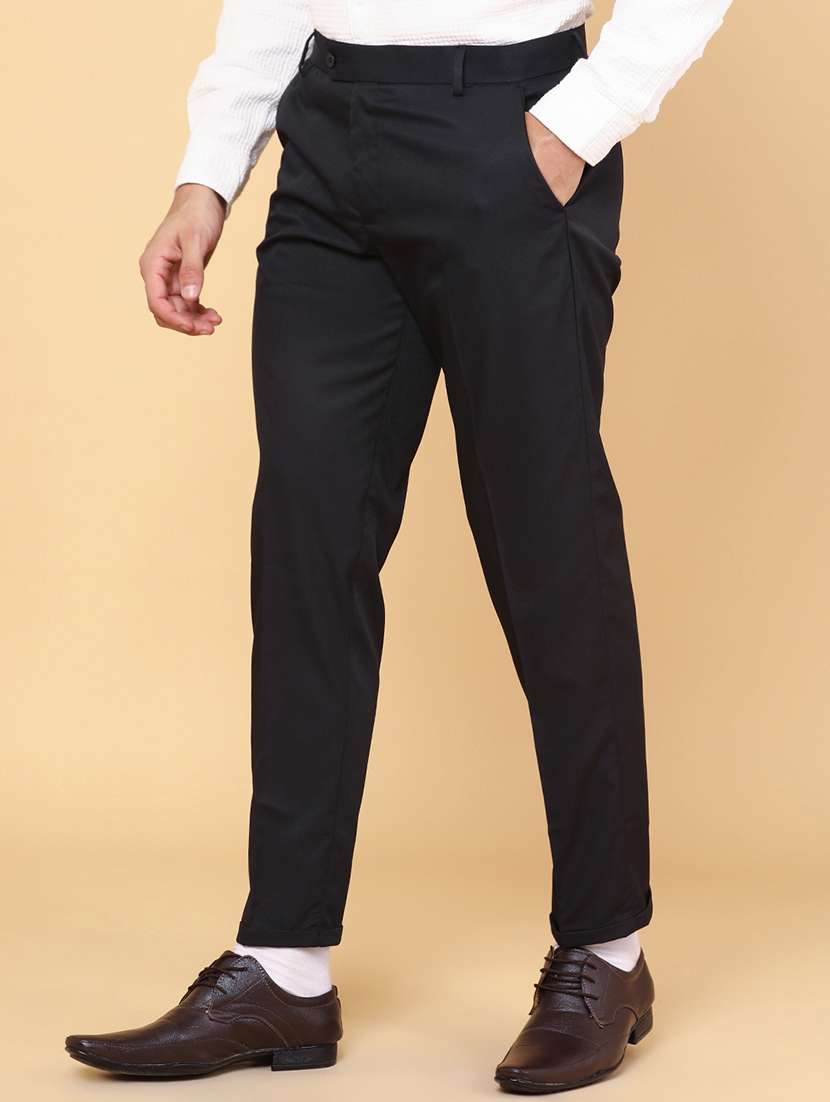 men black cotton flat front trousers formal trouser - 22226253 -  Standard Image - 2