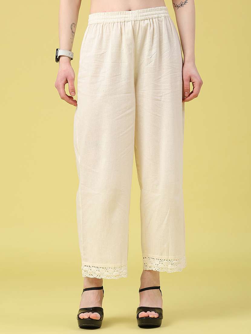women solid mid rise ankle length straight pant