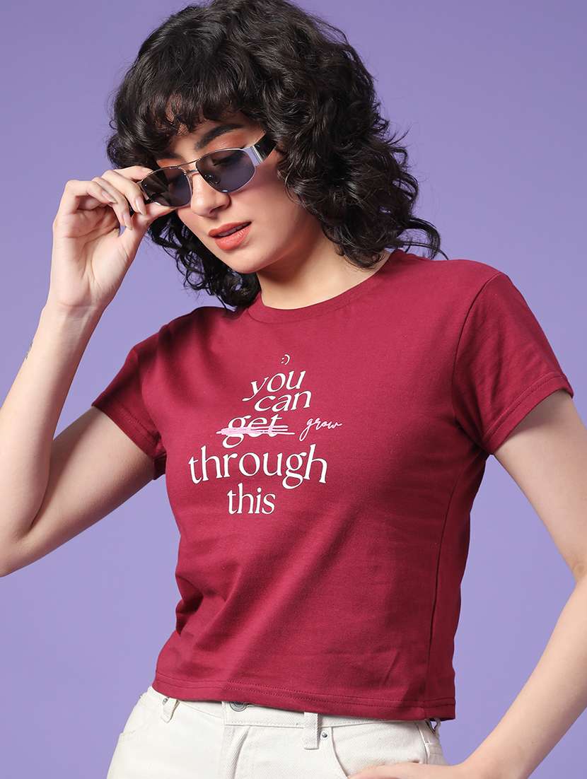 women printed short sleeve crop t-shirt