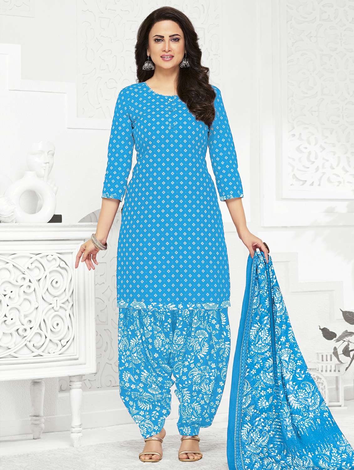 women printed unstitched salwar suit set