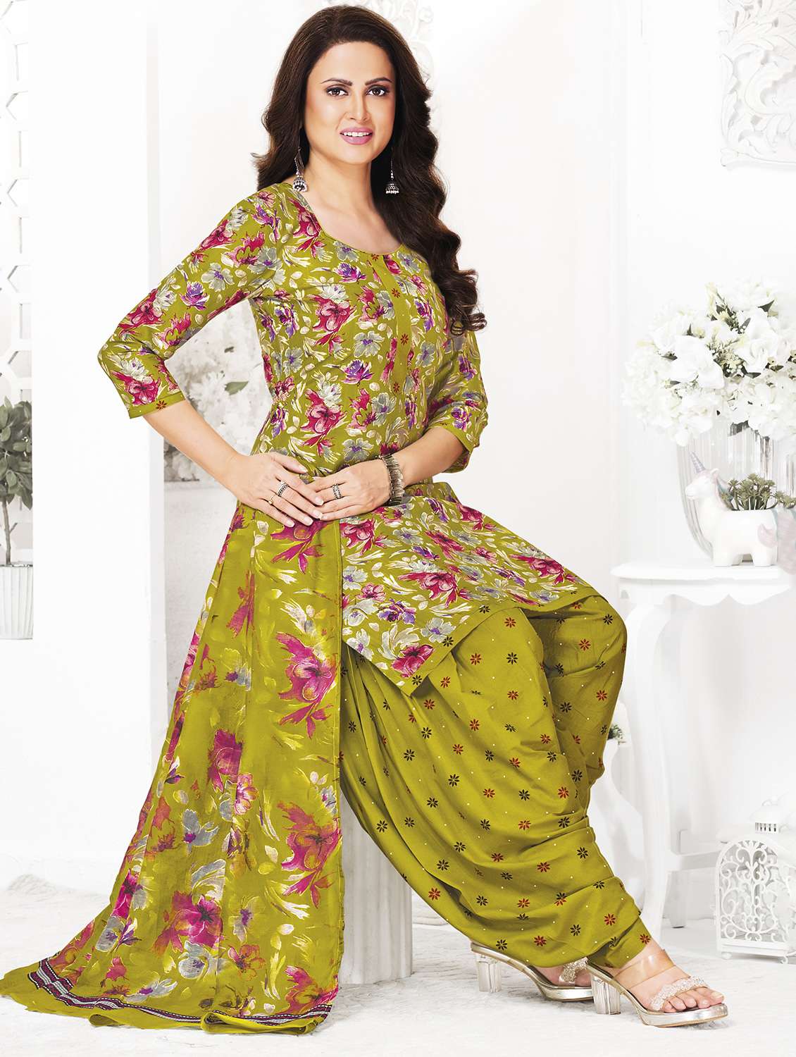 women floral printed unstitched salwar suit set - 22226365 -  Standard Image - 2