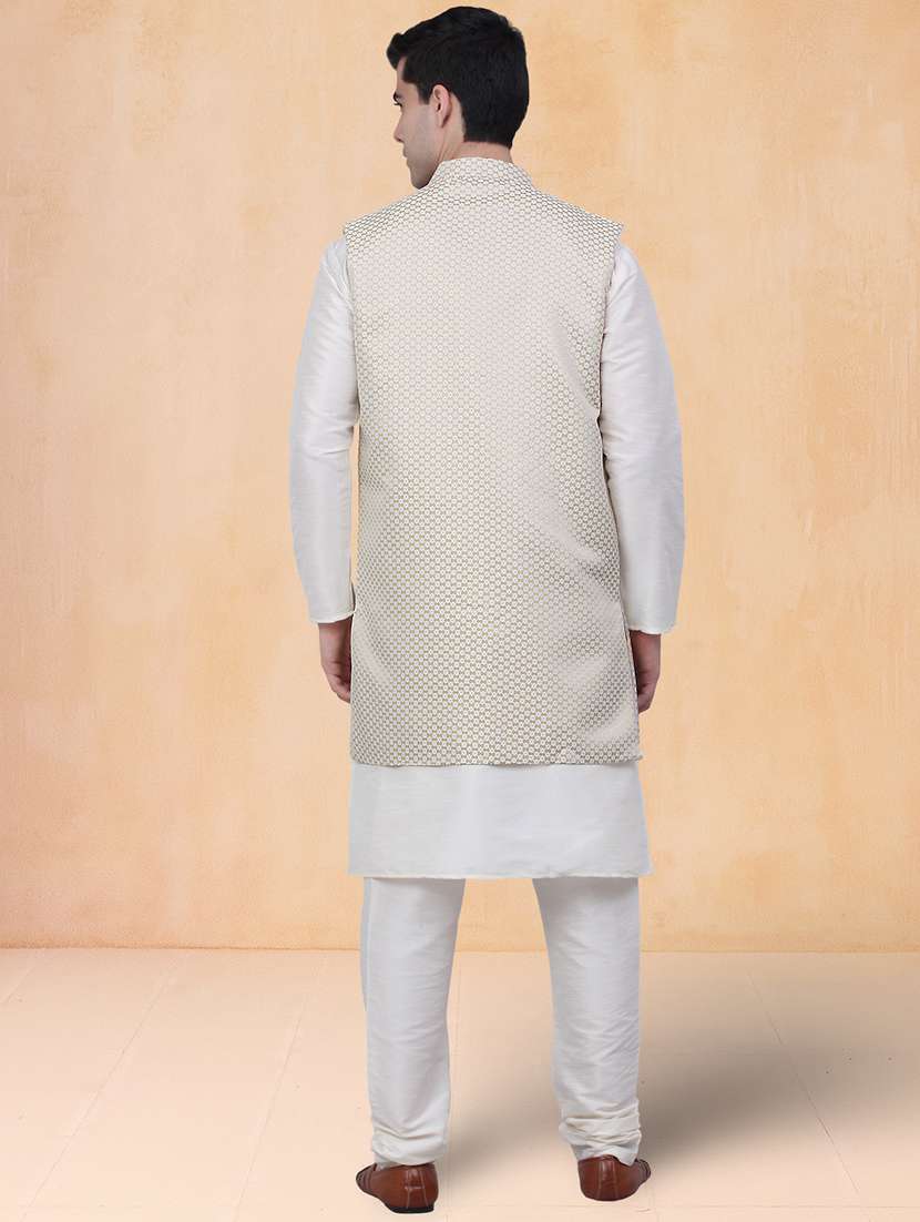 men self design mandarin neck kurta pyjama with jacket set - 22226472 -  Standard Image - 2