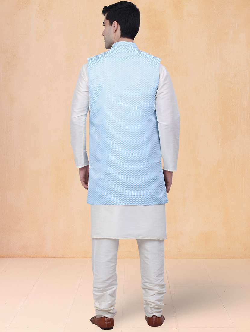 men self design mandarin neck kurta pyjama with jacket set - 22226473 -  Standard Image - 2